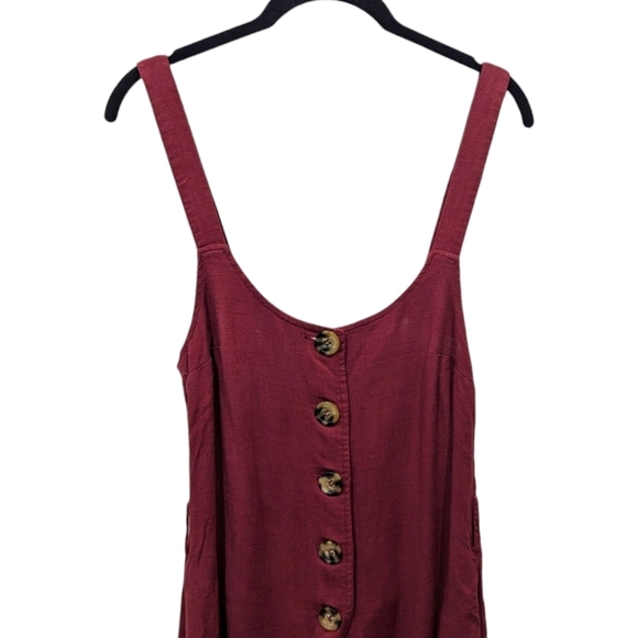 Modcloth Rich Red Linen Blend Button Front Cropped Jumper Overalls (XS) - Picture 6 of 8